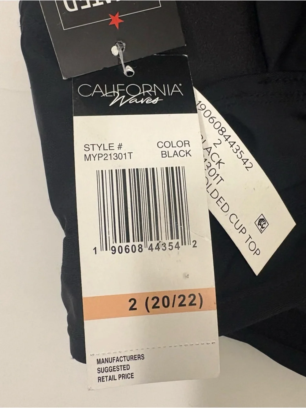 California Waves Plus Underwire Molded Cup Bikini Top Women 2X 20/22 Black